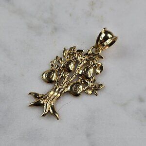 Womens Vintage Estate 10K Yellow Gold Money Tree Pendant 1.6g E6579